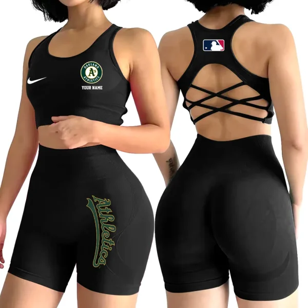 Oakland Athletics MLB 2-PCS Women's Seamless Yoga Set Sexy Sport Bra High Waist Sports Shorts 2025 SPT2PWSYS084 - Image 2