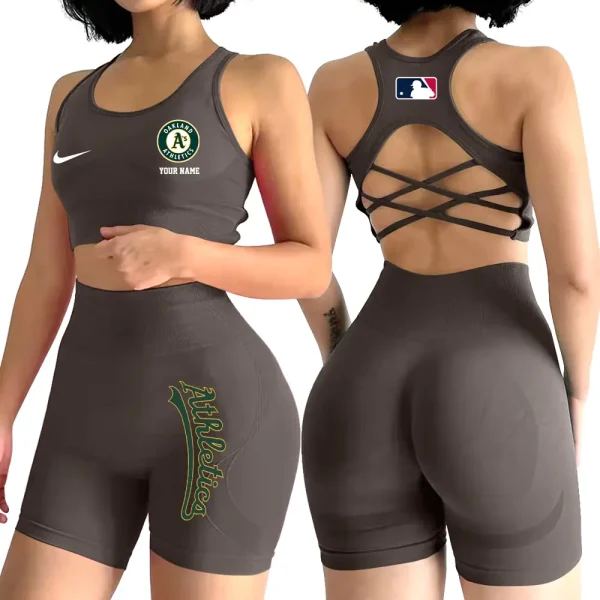 Oakland Athletics MLB 2-PCS Women's Seamless Yoga Set Sexy Sport Bra High Waist Sports Shorts 2025 SPT2PWSYS084