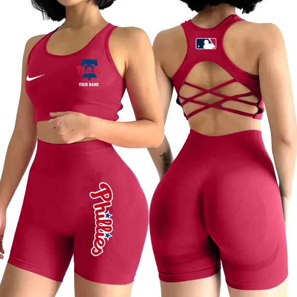 Philadelphia Phillies MLB 2-PCS Women's Seamless Yoga Set Sexy Sport Bra High Waist Sports Shorts 2025 SPT2PWSYS085