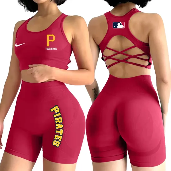 Pittsburgh Pirates MLB 2-PCS Women's Seamless Yoga Set Sexy Sport Bra High Waist Sports Shorts 2025 SPT2PWSYS086 - Image 4