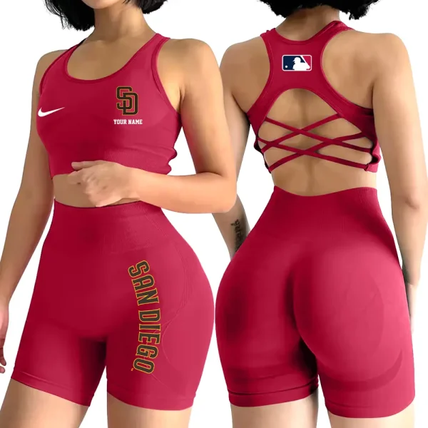San Diego Padres MLB 2-PCS Women's Seamless Yoga Set Sexy Sport Bra High Waist Sports Shorts 2025 SPT2PWSYS087