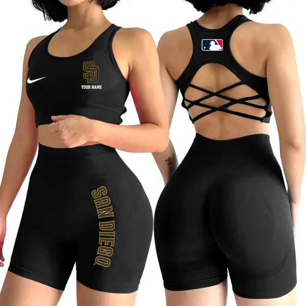 San Diego Padres MLB 2-PCS Women's Seamless Yoga Set Sexy Sport Bra High Waist Sports Shorts 2025 SPT2PWSYS087 - Image 6