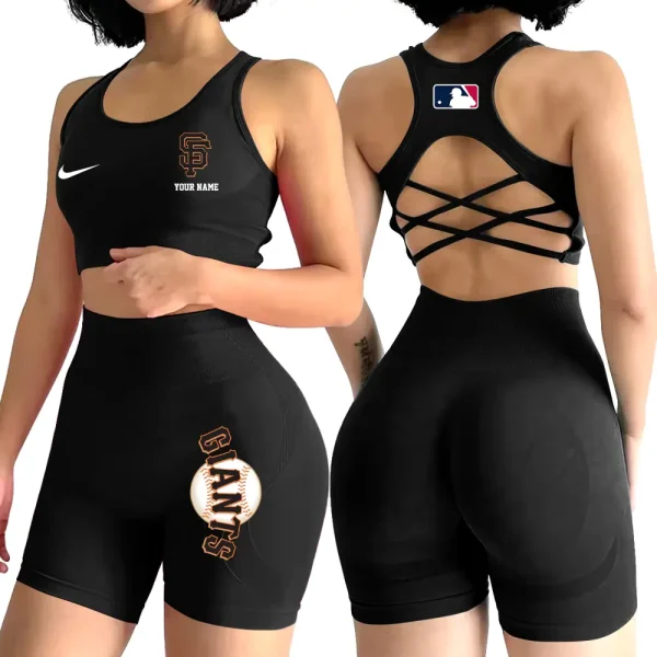 San Francisco Giants MLB 2-PCS Women's Seamless Yoga Set Sexy Sport Bra High Waist Sports Shorts 2025 SPT2PWSYS088
