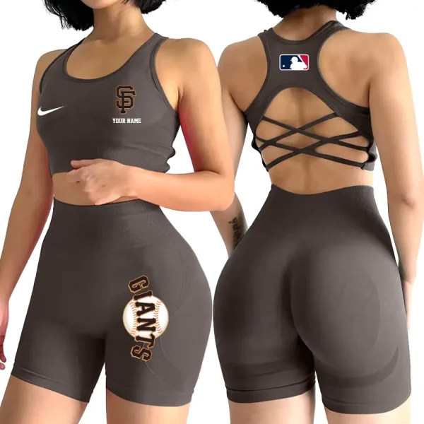 San Francisco Giants MLB 2-PCS Women's Seamless Yoga Set Sexy Sport Bra High Waist Sports Shorts 2025 SPT2PWSYS088 - Image 2