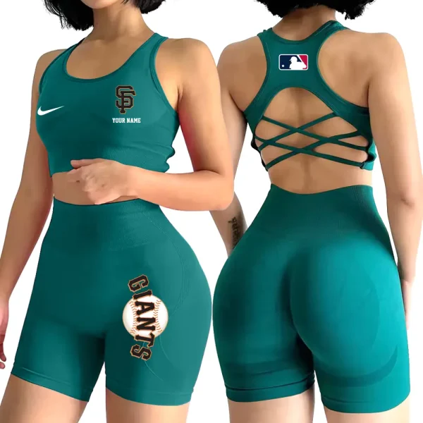 San Francisco Giants MLB 2-PCS Women's Seamless Yoga Set Sexy Sport Bra High Waist Sports Shorts 2025 SPT2PWSYS088 - Image 3