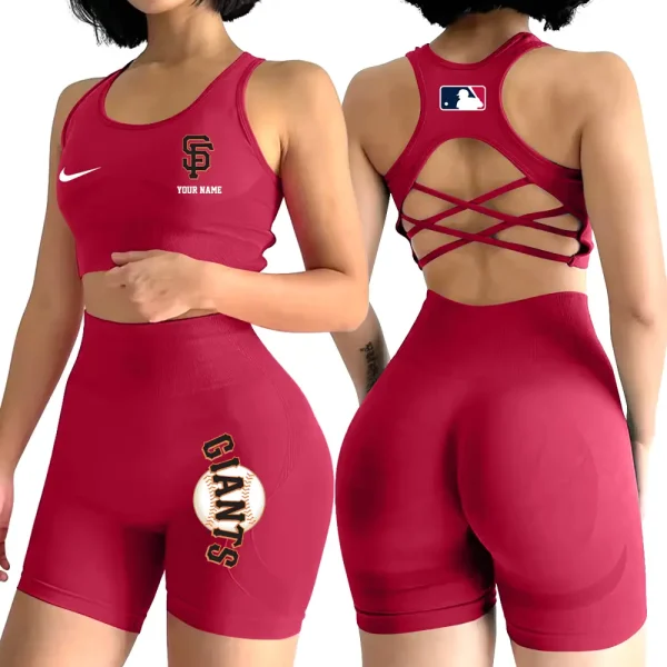 San Francisco Giants MLB 2-PCS Women's Seamless Yoga Set Sexy Sport Bra High Waist Sports Shorts 2025 SPT2PWSYS088 - Image 4