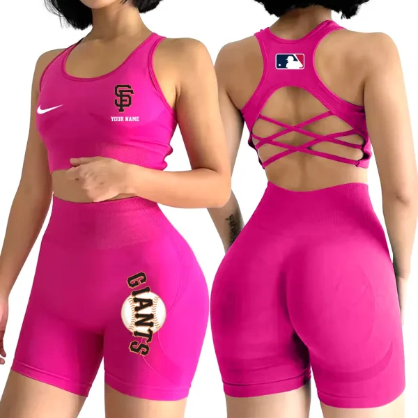 San Francisco Giants MLB 2-PCS Women's Seamless Yoga Set Sexy Sport Bra High Waist Sports Shorts 2025 SPT2PWSYS088 - Image 6