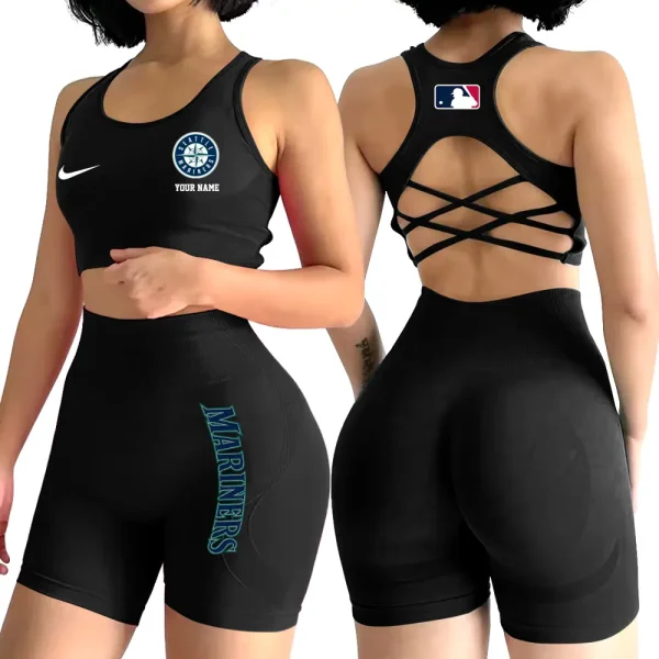 Seattle Mariners MLB 2-PCS Women's Seamless Yoga Set Sexy Sport Bra High Waist Sports Shorts 2025 SPT2PWSYS089 - Image 6
