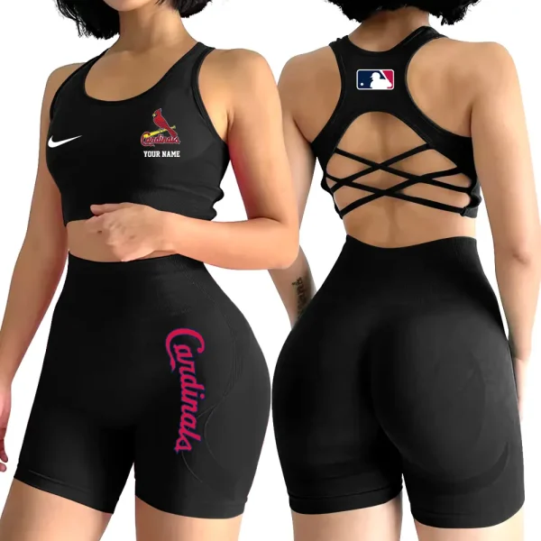 St. Louis Cardinals MLB 2-PCS Women's Seamless Yoga Set Sexy Sport Bra High Waist Sports Shorts 2025 SPT2PWSYS090 - Image 2