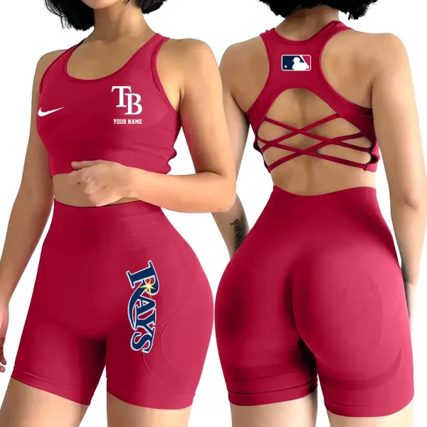 Tampa Bay Rays MLB 2-PCS Women's Seamless Yoga Set Sexy Sport Bra High Waist Sports Shorts 2025 SPT2PWSYS091 - Image 3