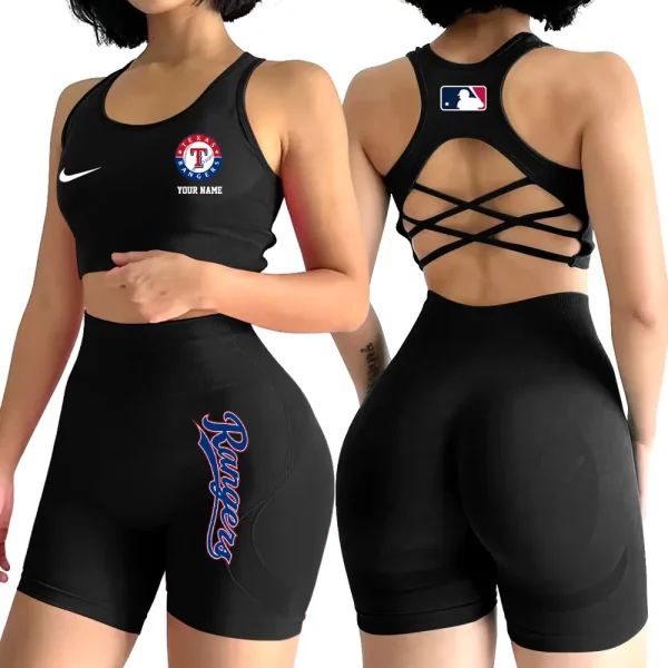 Texas Rangers MLB 2-PCS Women's Seamless Yoga Set Sexy Sport Bra High Waist Sports Shorts 2025 SPT2PWSYS092 - Image 2