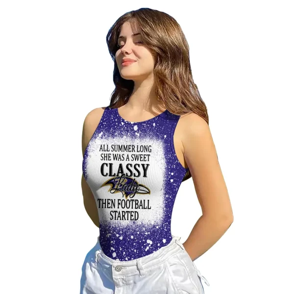Baltimore Ravens Women Sexy Ribbed Sleeveless Halter Neck Bodysuits SPTWSRSHNB003