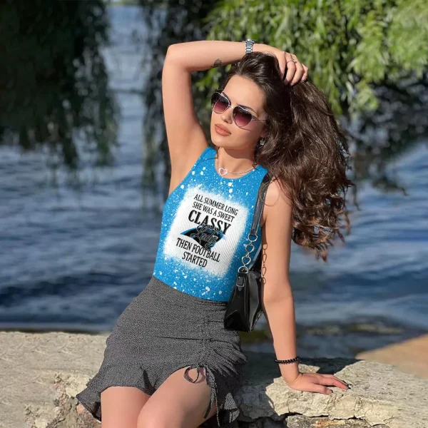 Carolina Panthers Women Sexy Ribbed Sleeveless Halter Neck Bodysuits SPTWSRSHNB005 - Image 5
