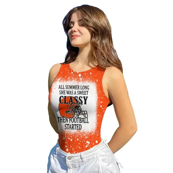 Cleveland Browns Women Sexy Ribbed Sleeveless Halter Neck Bodysuits SPTWSRSHNB008