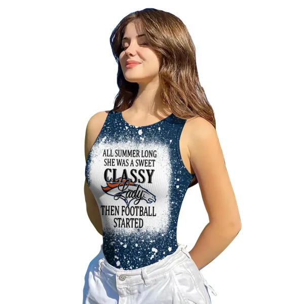 Denver Broncos Women Sexy Ribbed Sleeveless Halter Neck Bodysuits SPTWSRSHNB010
