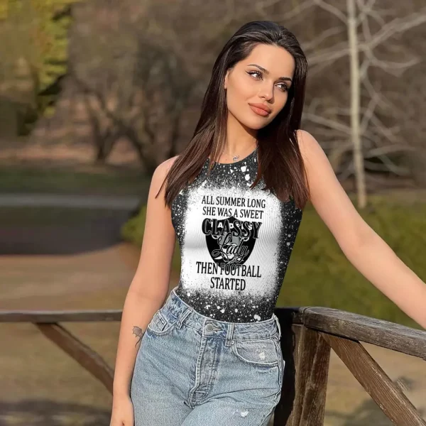 Las Vegas Raiders Women Sexy Ribbed Sleeveless Halter Neck Bodysuits SPTWSRSHNB017 - Image 4