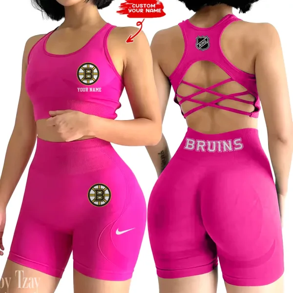 Boston Bruins NHL 2-PCS Women's Seamless Yoga Set Sexy Sport Bra High Waist Sports Shorts 2025 SPT2PWSYS096