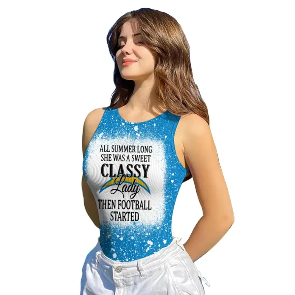 Los Angeles Chargers Women Sexy Ribbed Sleeveless Halter Neck Bodysuits SPTWSRSHNB018