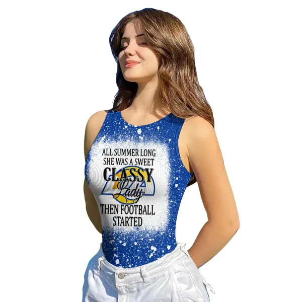 Los Angeles Rams Women Sexy Ribbed Sleeveless Halter Neck Bodysuits SPTWSRSHNB019
