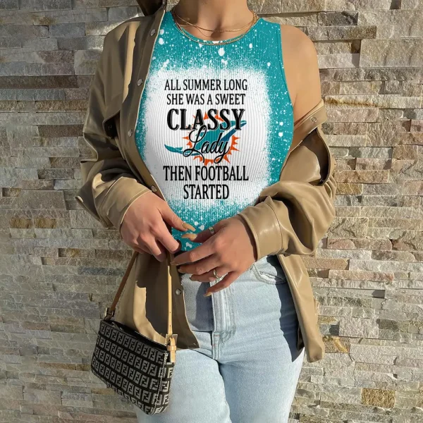 Miami Dolphins Women Sexy Ribbed Sleeveless Halter Neck Bodysuits SPTWSRSHNB020 - Image 2