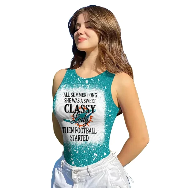 Miami Dolphins Women Sexy Ribbed Sleeveless Halter Neck Bodysuits SPTWSRSHNB020