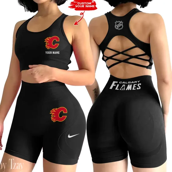 Calgary Flames NHL 2-PCS Women's Seamless Yoga Set Sexy Sport Bra High Waist Sports Shorts 2025 SPT2PWSYS098 - Image 6