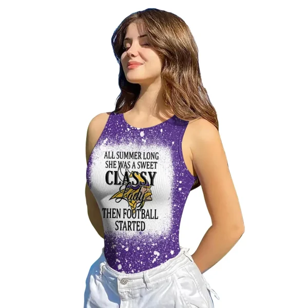 Minnesota Vikings Women Sexy Ribbed Sleeveless Halter Neck Bodysuits SPTWSRSHNB021