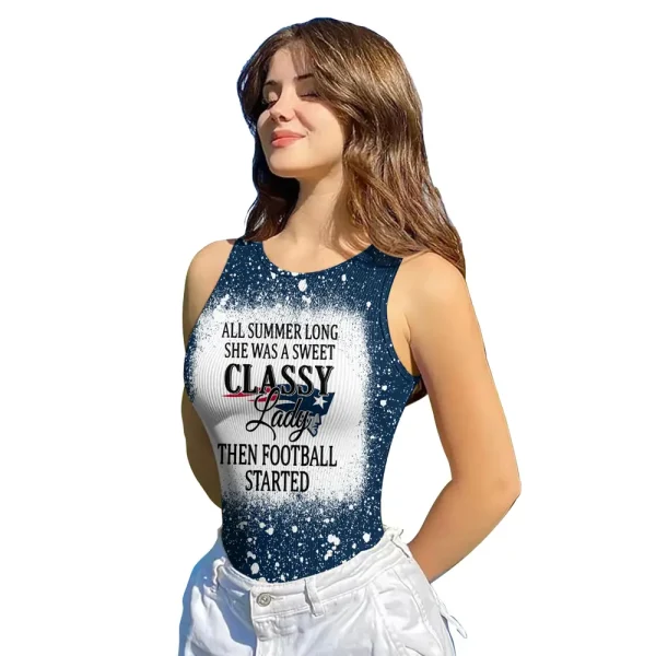 New England Patriots Women Sexy Ribbed Sleeveless Halter Neck Bodysuits SPTWSRSHNB022