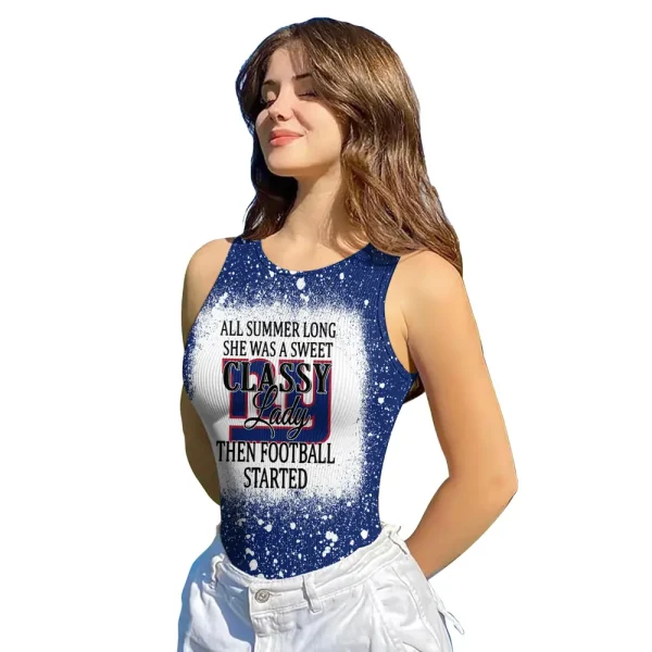 New York Giants Women Sexy Ribbed Sleeveless Halter Neck Bodysuits SPTWSRSHNB024