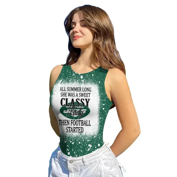 New York Jets Women Sexy Ribbed Sleeveless Halter Neck Bodysuits SPTWSRSHNB025