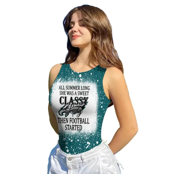 Philadelphia Eagles Women Sexy Ribbed Sleeveless Halter Neck Bodysuits SPTWSRSHNB026