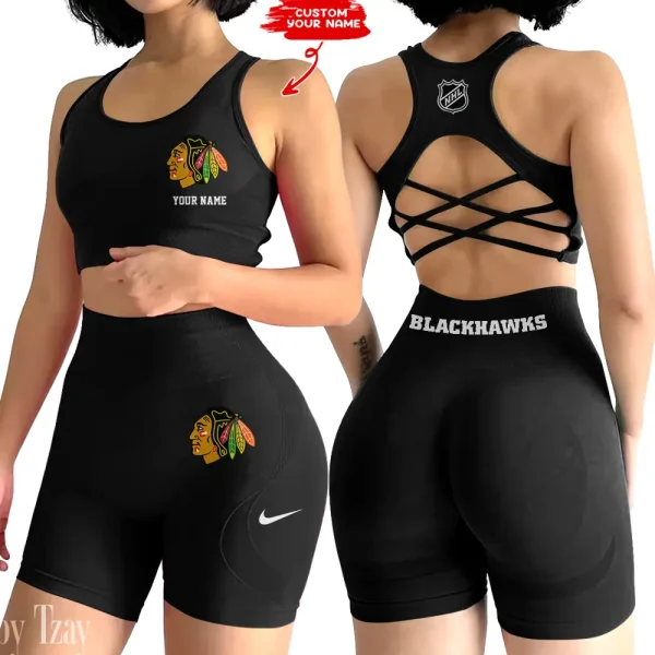 Chicago Blackhawks NHL 2-PCS Women's Seamless Yoga Set Sexy Sport Bra High Waist Sports Shorts 2025 SPT2PWSYS100 - Image 6