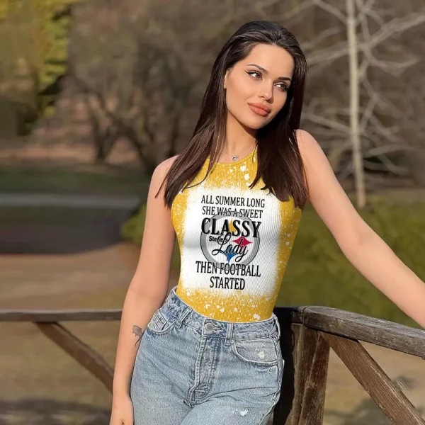 Pittsburgh Steelers Women Sexy Ribbed Sleeveless Halter Neck Bodysuits SPTWSRSHNB027 - Image 3