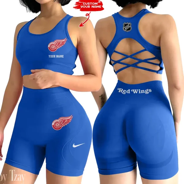 Detroit Red Wings NHL 2-PCS Women's Seamless Yoga Set Sexy Sport Bra High Waist Sports Shorts 2025 SPT2PWSYS104 - Image 3
