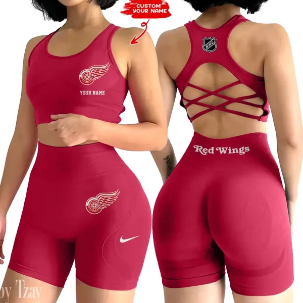 Detroit Red Wings NHL 2-PCS Women's Seamless Yoga Set Sexy Sport Bra High Waist Sports Shorts 2025 SPT2PWSYS104 - Image 4