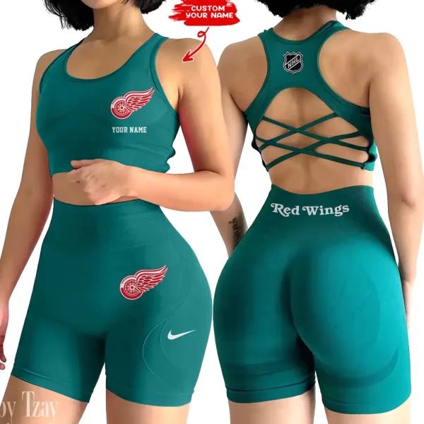 Detroit Red Wings NHL 2-PCS Women's Seamless Yoga Set Sexy Sport Bra High Waist Sports Shorts 2025 SPT2PWSYS104 - Image 5