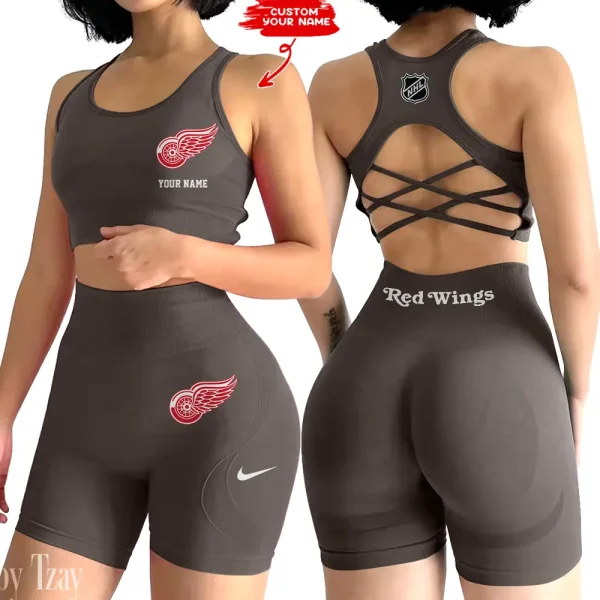 Detroit Red Wings NHL 2-PCS Women's Seamless Yoga Set Sexy Sport Bra High Waist Sports Shorts 2025 SPT2PWSYS104 - Image 6
