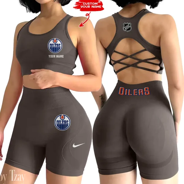 Edmonton Oilers NHL 2-PCS Women's Seamless Yoga Set Sexy Sport Bra High Waist Sports Shorts 2025 SPT2PWSYS105 - Image 2