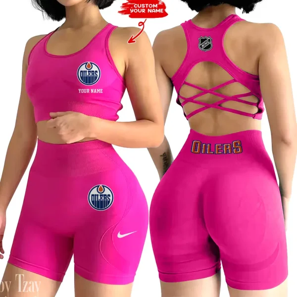 Edmonton Oilers NHL 2-PCS Women's Seamless Yoga Set Sexy Sport Bra High Waist Sports Shorts 2025 SPT2PWSYS105 - Image 6