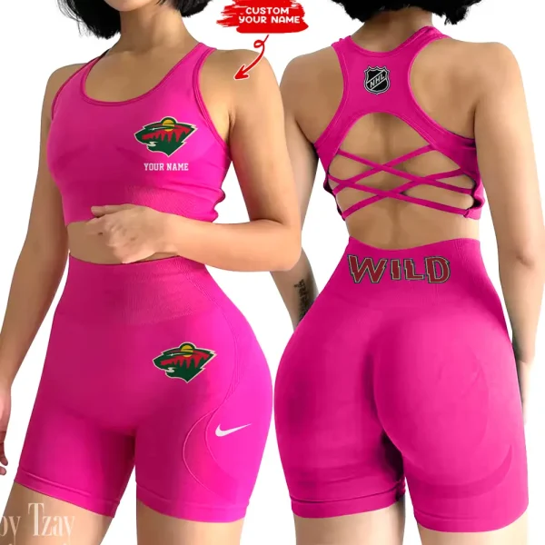 Minnesota Wild NHL 2-PCS Women's Seamless Yoga Set Sexy Sport Bra High Waist Sports Shorts 2025 SPT2PWSYS108 - Image 2