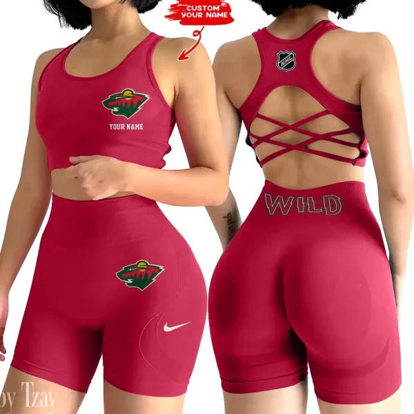 Minnesota Wild NHL 2-PCS Women's Seamless Yoga Set Sexy Sport Bra High Waist Sports Shorts 2025 SPT2PWSYS108 - Image 4