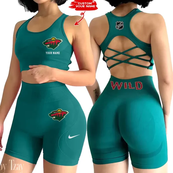 Minnesota Wild NHL 2-PCS Women's Seamless Yoga Set Sexy Sport Bra High Waist Sports Shorts 2025 SPT2PWSYS108 - Image 5