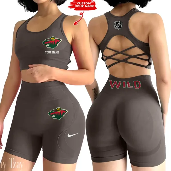 Minnesota Wild NHL 2-PCS Women's Seamless Yoga Set Sexy Sport Bra High Waist Sports Shorts 2025 SPT2PWSYS108 - Image 6