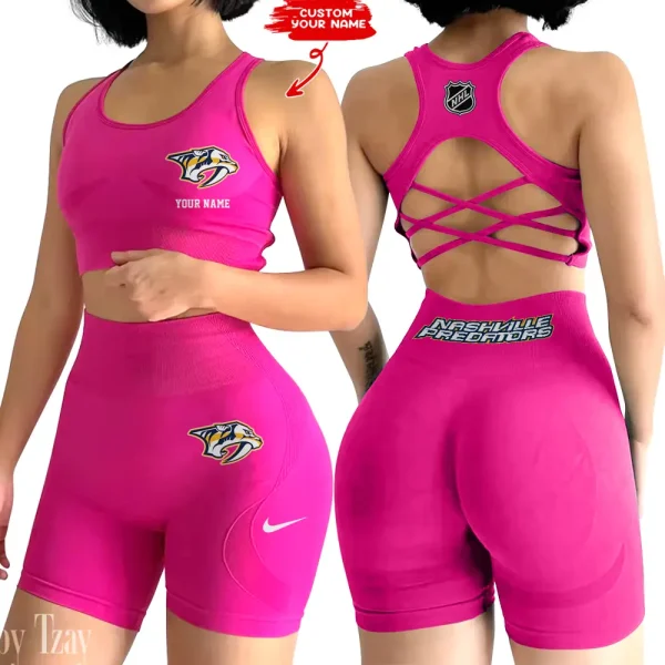 Nashville Predators NHL 2-PCS Women's Seamless Yoga Set Sexy Sport Bra High Waist Sports Shorts 2025 SPT2PWSYS110 - Image 2