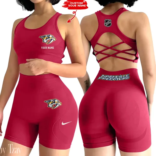 Nashville Predators NHL 2-PCS Women's Seamless Yoga Set Sexy Sport Bra High Waist Sports Shorts 2025 SPT2PWSYS110 - Image 3