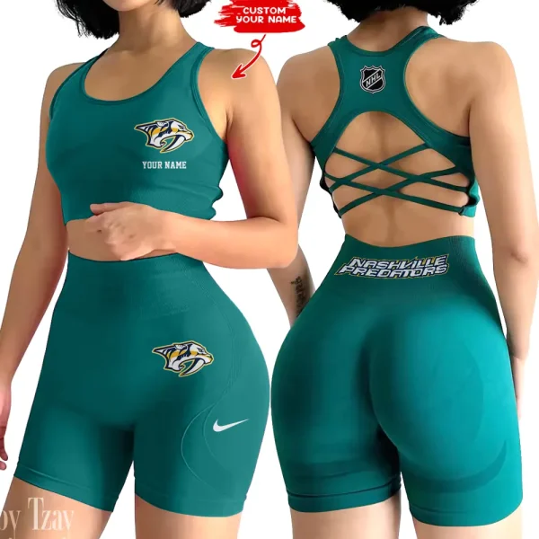 Nashville Predators NHL 2-PCS Women's Seamless Yoga Set Sexy Sport Bra High Waist Sports Shorts 2025 SPT2PWSYS110 - Image 5