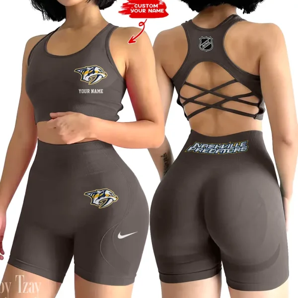 Nashville Predators NHL 2-PCS Women's Seamless Yoga Set Sexy Sport Bra High Waist Sports Shorts 2025 SPT2PWSYS110 - Image 6
