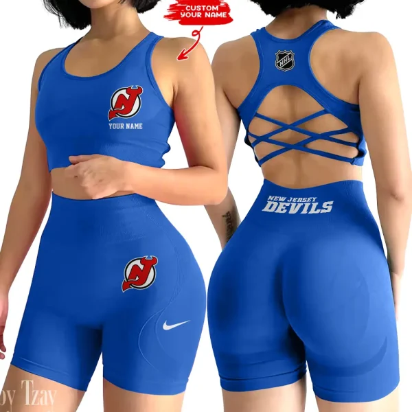New Jersey Devils NHL 2-PCS Women's Seamless Yoga Set Sexy Sport Bra High Waist Sports Shorts 2025 SPT2PWSYS111 - Image 5