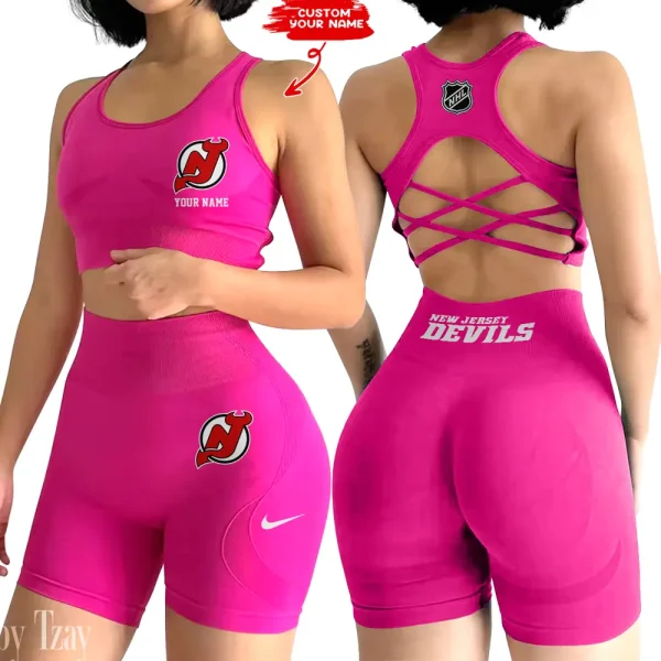 New Jersey Devils NHL 2-PCS Women's Seamless Yoga Set Sexy Sport Bra High Waist Sports Shorts 2025 SPT2PWSYS111 - Image 6