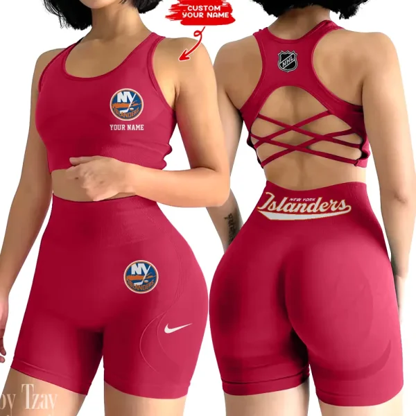 New York Islanders NHL 2-PCS Women's Seamless Yoga Set Sexy Sport Bra High Waist Sports Shorts 2025 SPT2PWSYS112 - Image 3